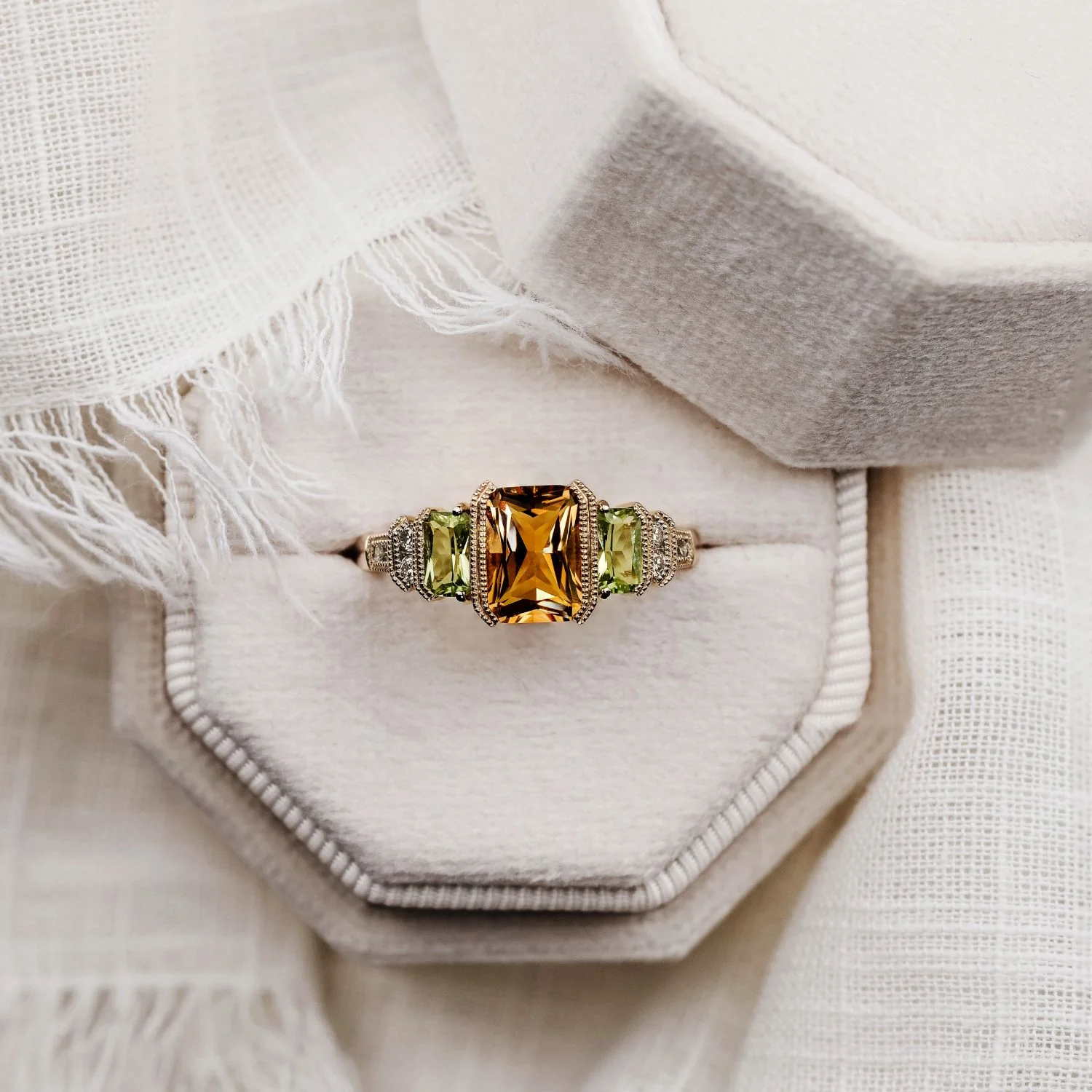 The Sierra - Vintage-Inspired Natural Citrine & Peridot Ring with Diamond Accents - Image 6