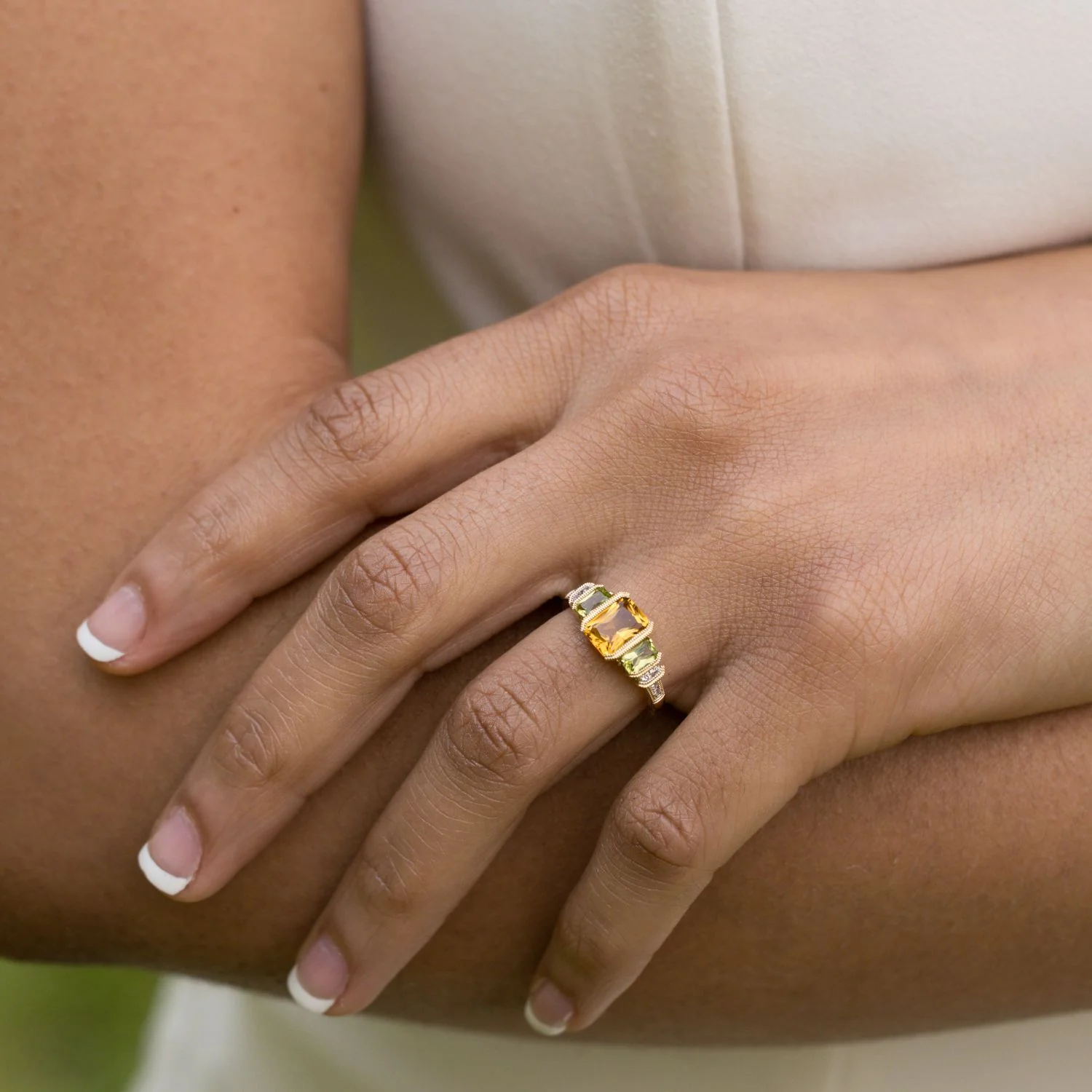The Sierra - Vintage-Inspired Natural Citrine & Peridot Ring with Diamond Accents - Image 7