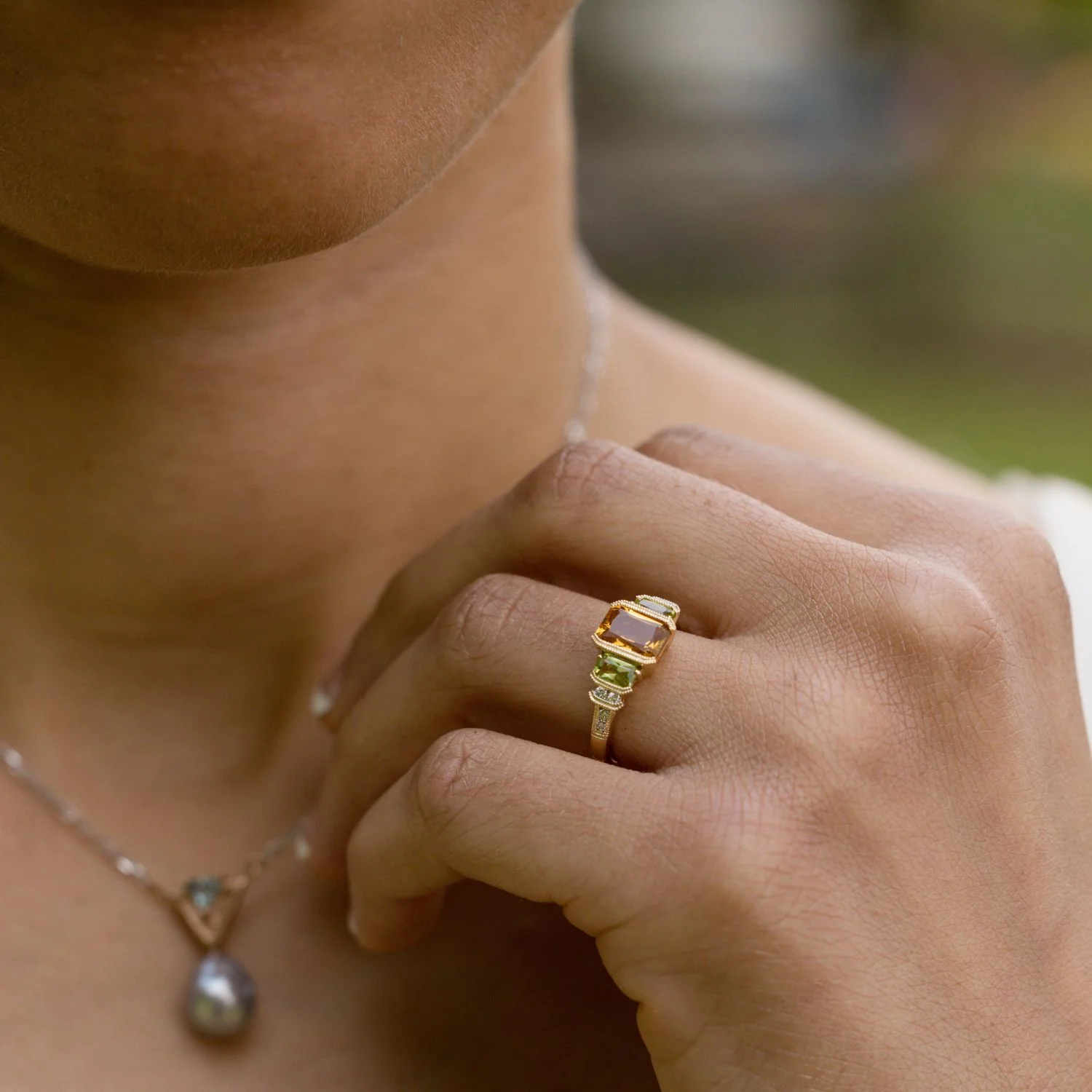 The Sierra - Vintage-Inspired Natural Citrine & Peridot Ring with Diamond Accents - Image 8