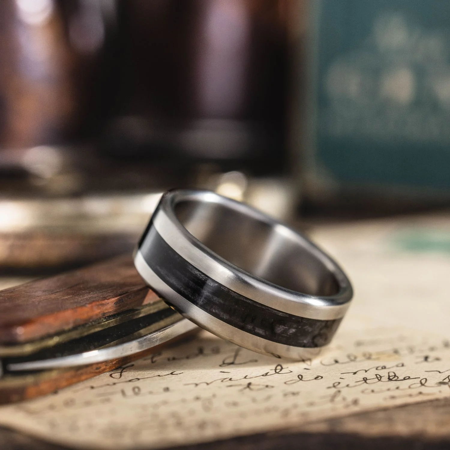The Speakeasy | Men's Titanium Wedding Band with Whiskey Barrel Wood - Image 3