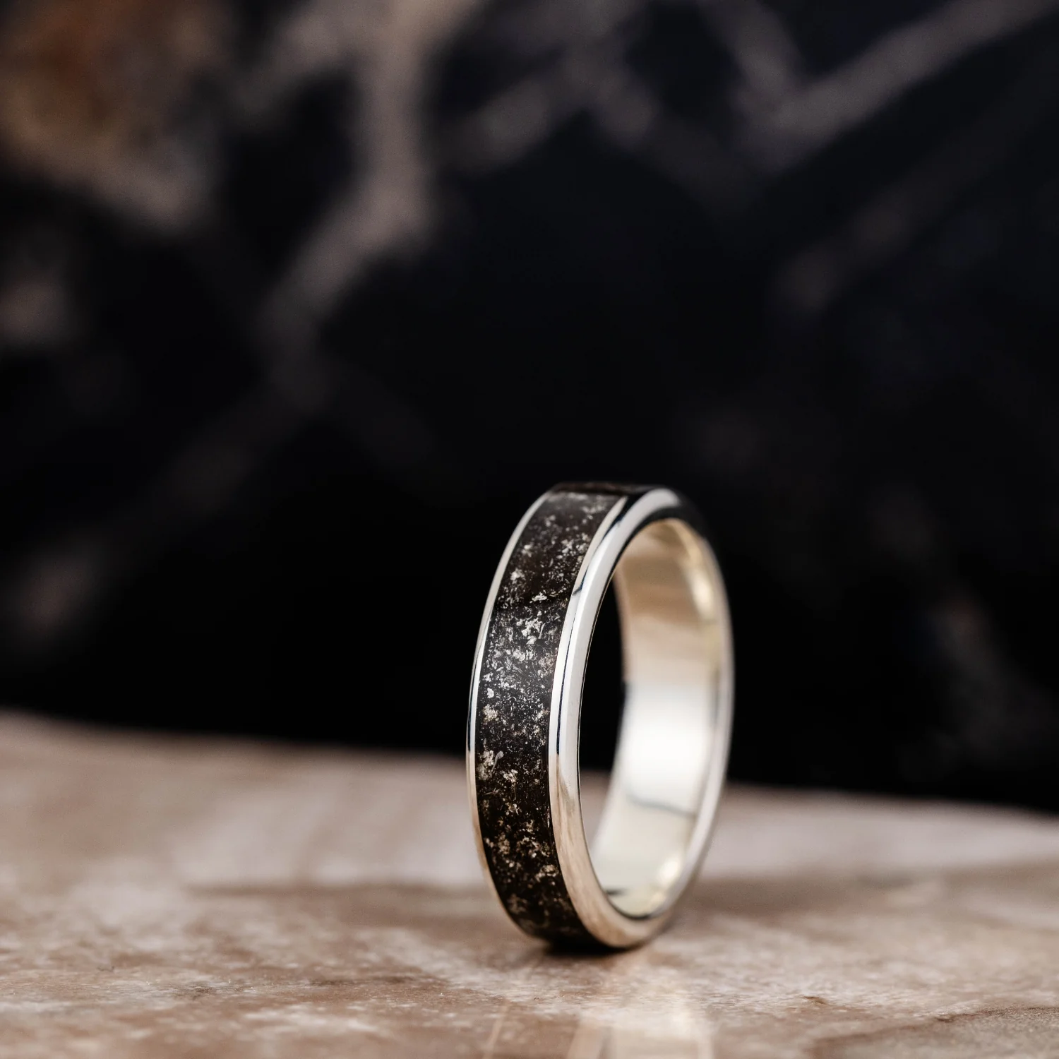 The Stargazer | Meteorite and Sterling Silver Ring with Silver Flakes - Image 3