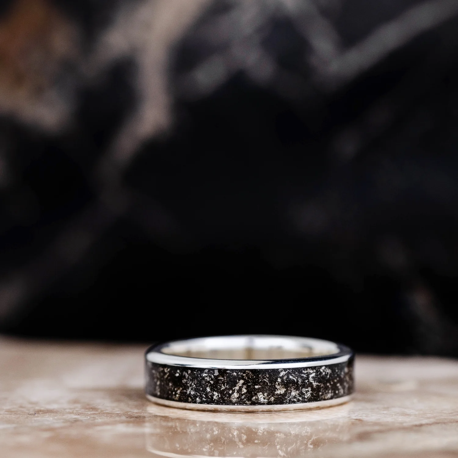 The Stargazer | Meteorite and Sterling Silver Ring with Silver Flakes - Image 4
