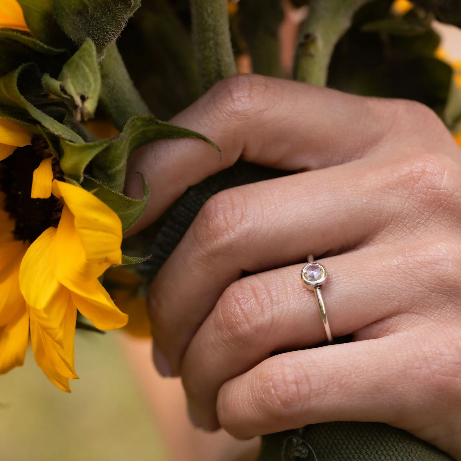 The Sylvie - Round Rose Cut Natural Engagement Ring - Image 4