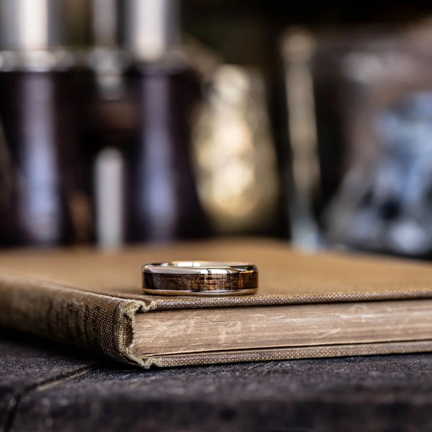 The USS New Jersey in Gold | Men's Gold Wedding Band with Battleship Teak Wood Inlay - Image 4