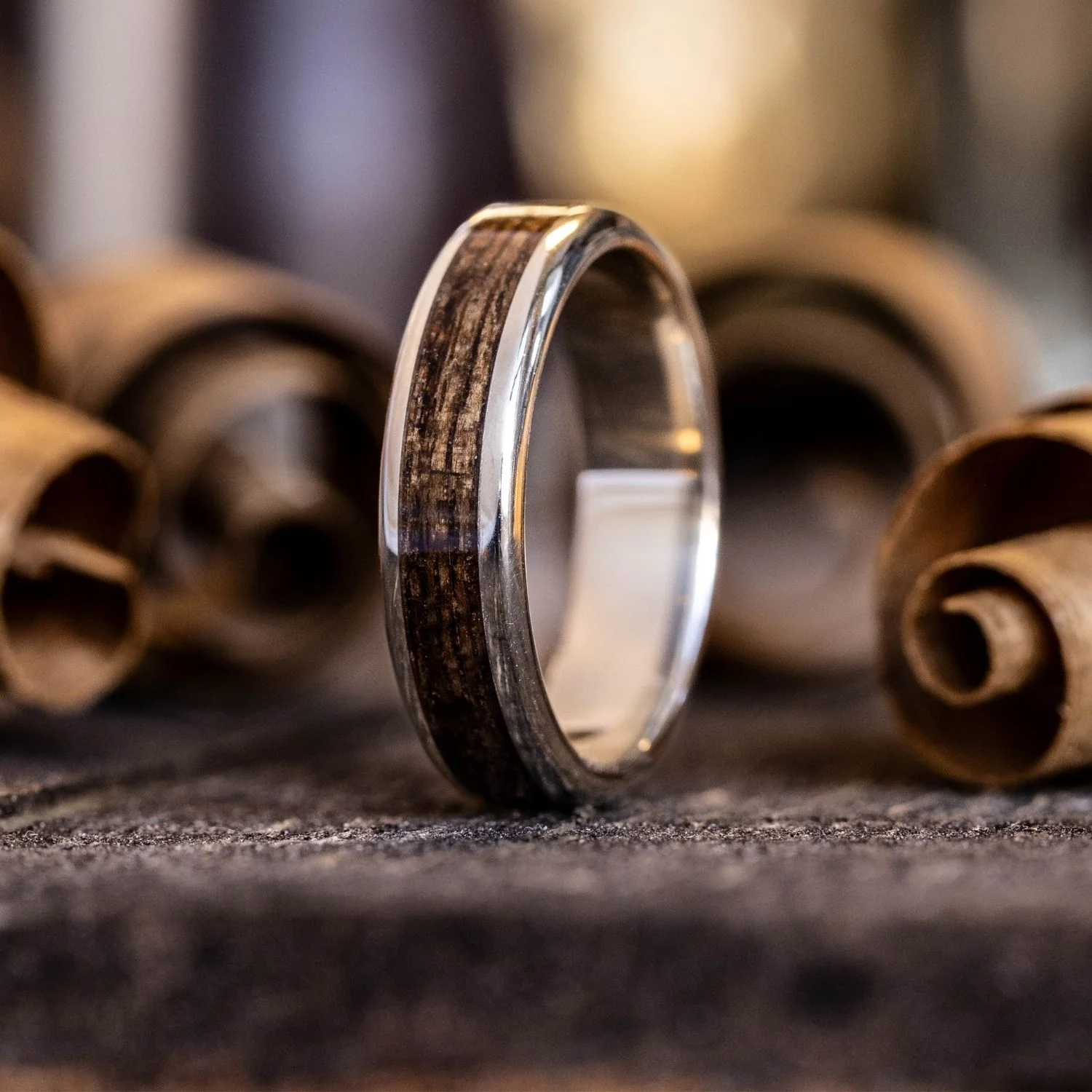 The USS New Jersey in Gold | Men's Gold Wedding Band with Battleship Teak Wood Inlay - Image 5