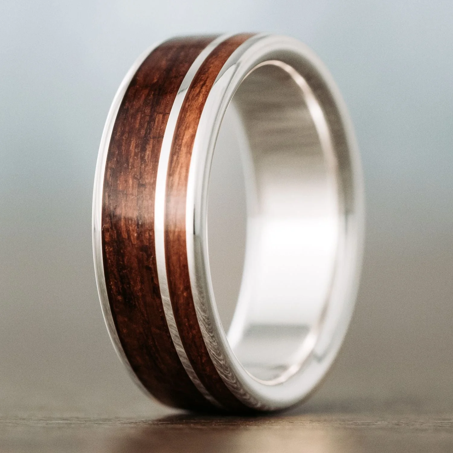 The USS North Carolina | Men's Gold Wedding Band with USS North Carolina Battleship Teak Wood - Image 6