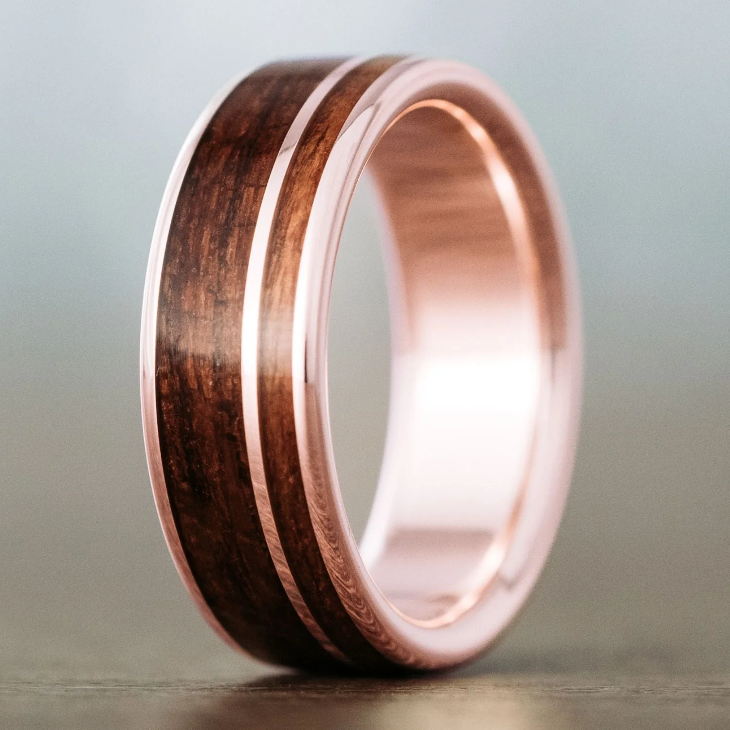 The USS North Carolina | Men's Gold Wedding Band with USS North Carolina Battleship Teak Wood - Image 7
