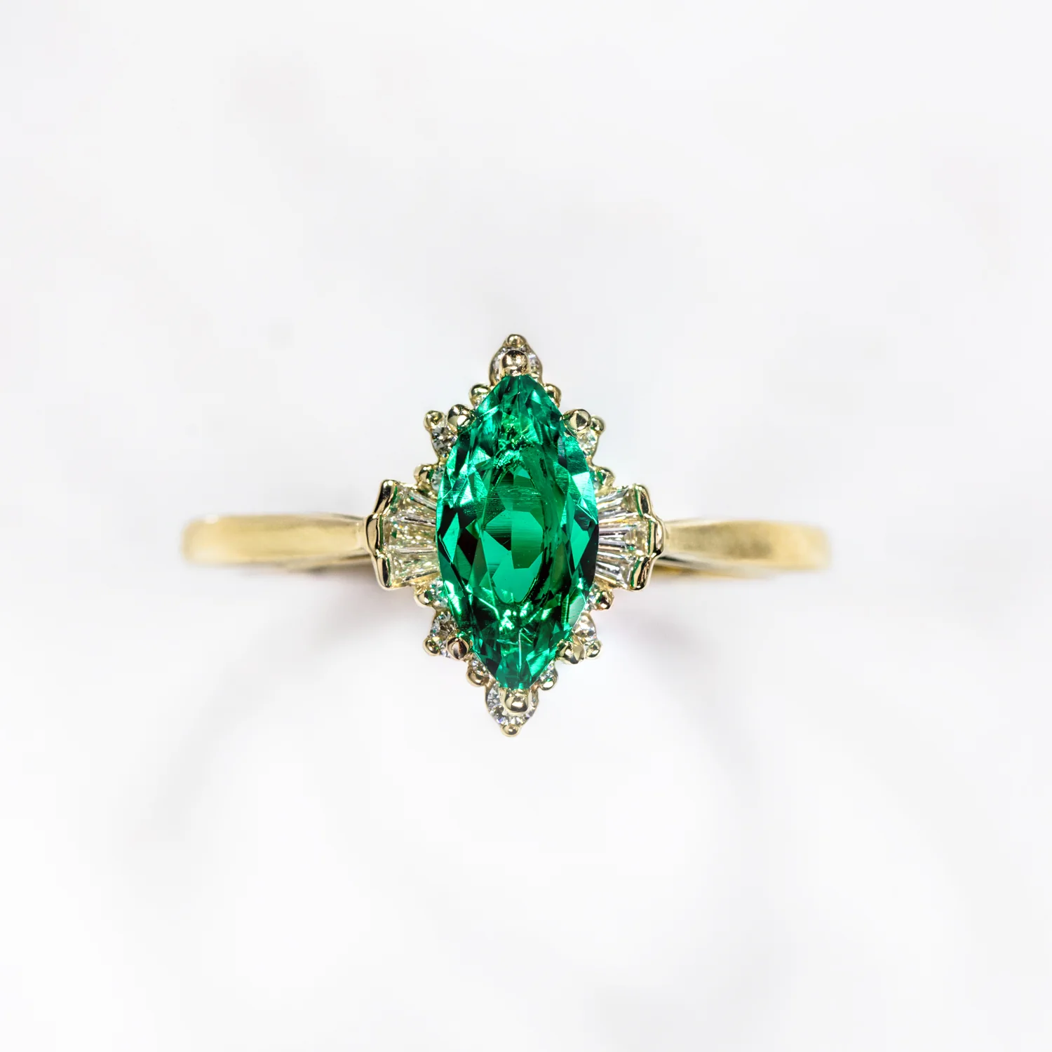 The Verdeline -  Green Emerald Marquise Engagement Ring with Natural Diamond Halo - Image 15