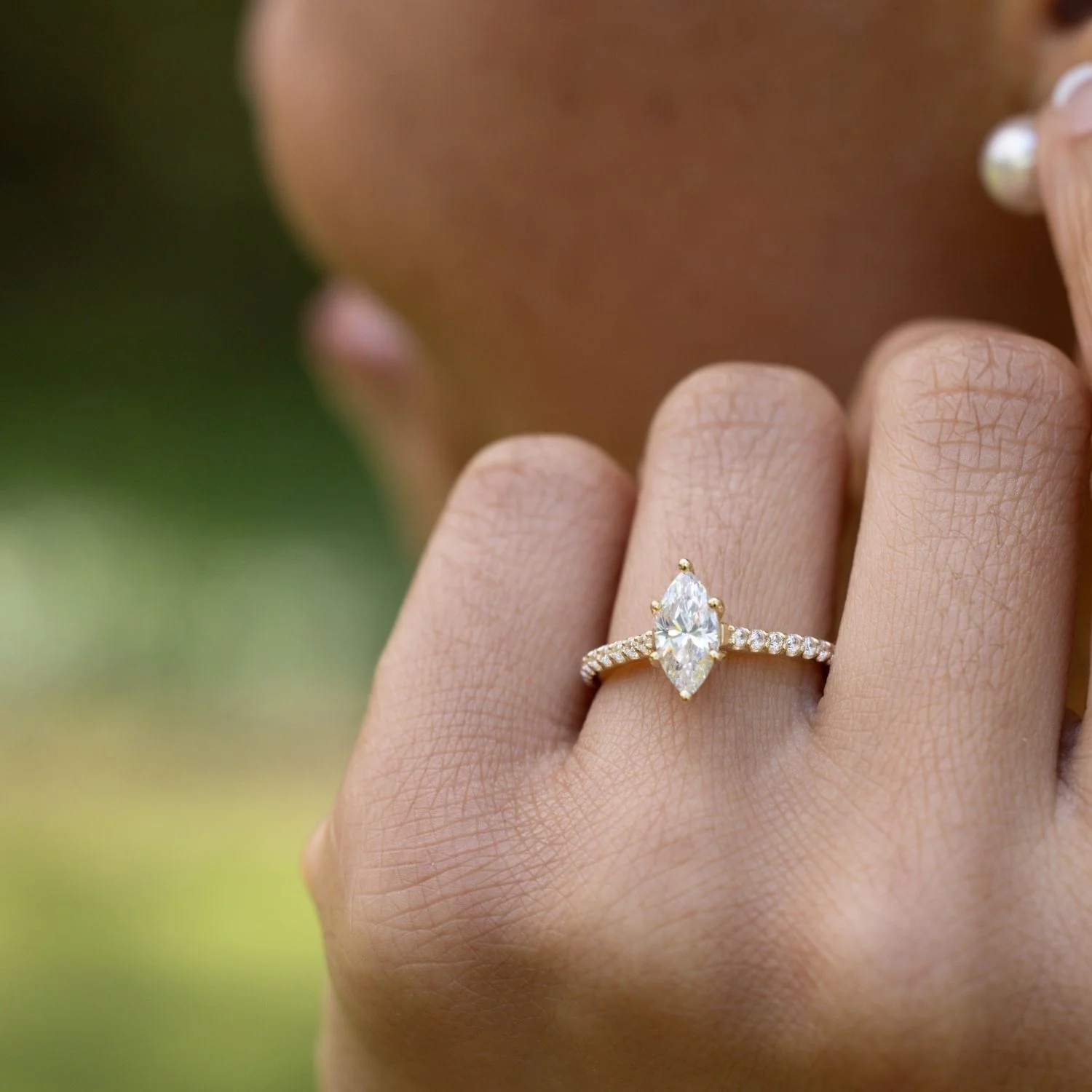 The Verity - Marquise Diamond Engagement Ring with Pavé Diamond Setting - Image 10