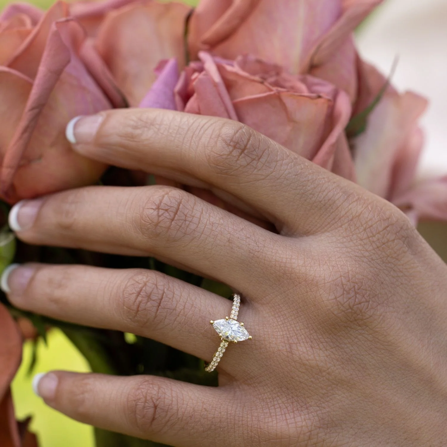 The Verity - Marquise Diamond Engagement Ring with Pavé Diamond Setting - Image 12