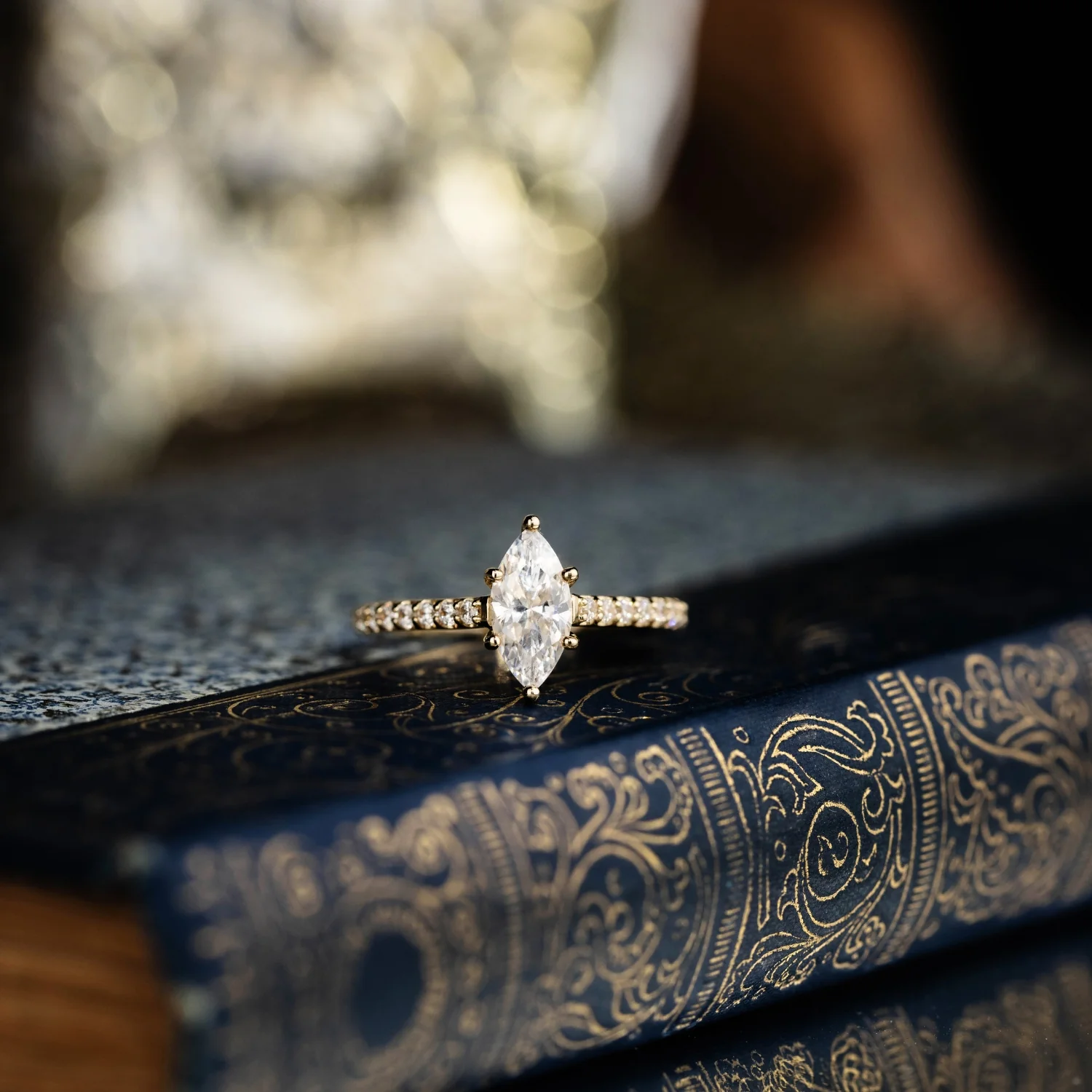 The Verity - Marquise Diamond Engagement Ring with Pavé Diamond Setting - Image 15