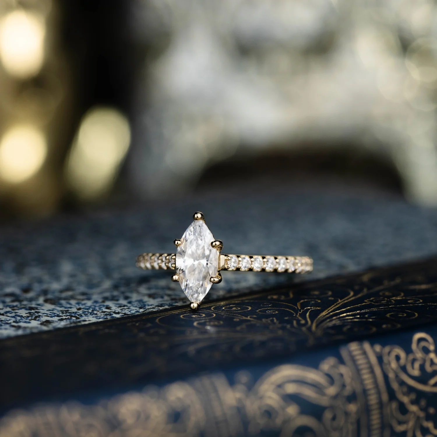 The Verity - Marquise Diamond Engagement Ring with Pavé Diamond Setting - Image 17
