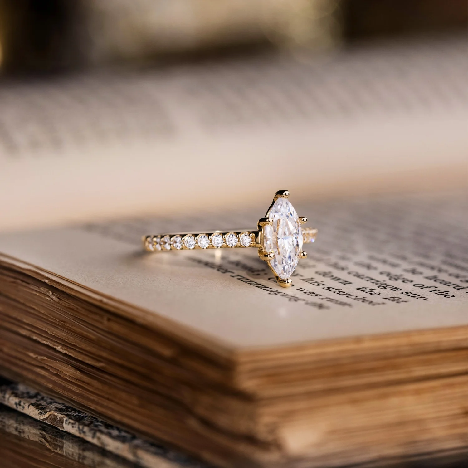 The Verity - Marquise Diamond Engagement Ring with Pavé Diamond Setting - Image 3