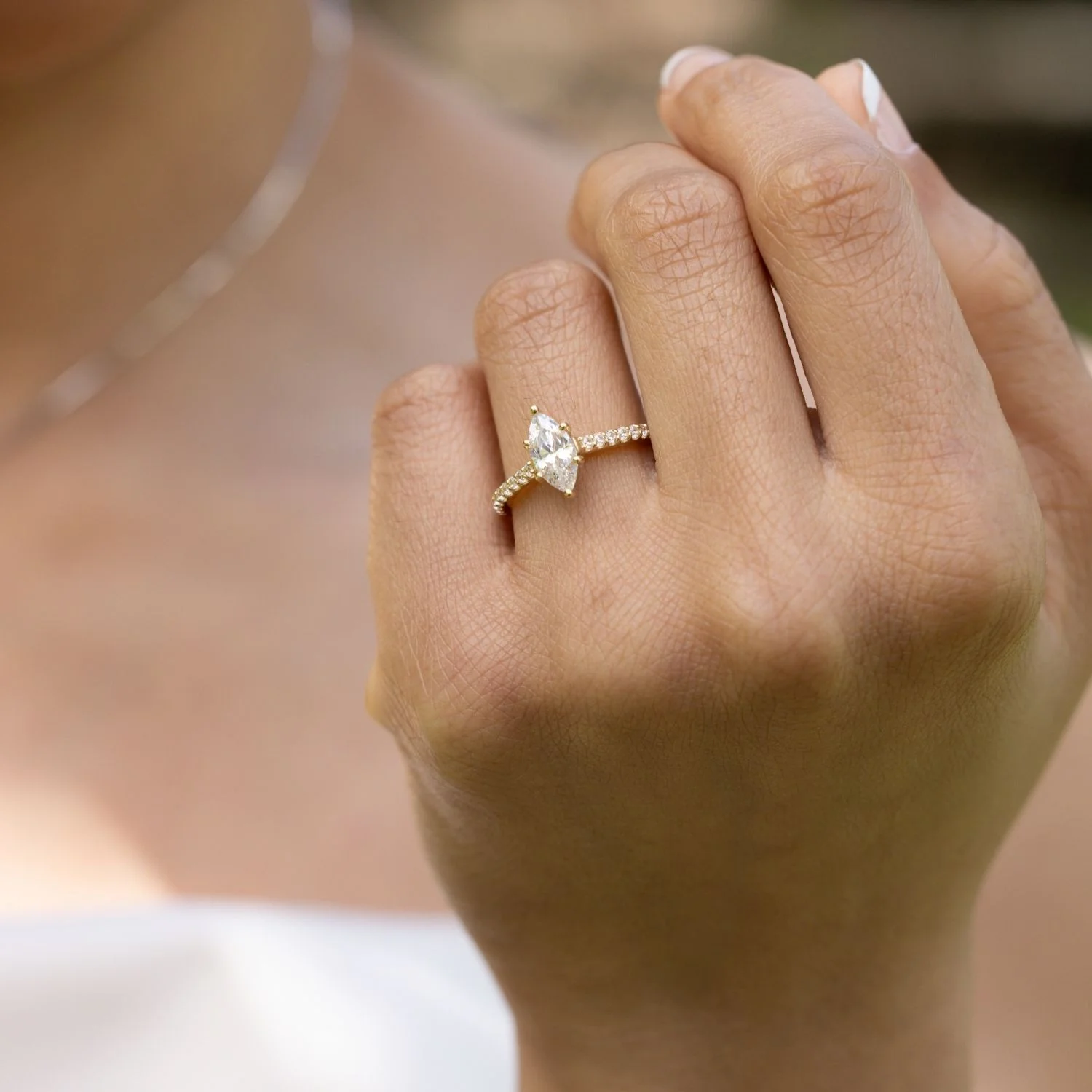 The Verity - Marquise Diamond Engagement Ring with Pavé Diamond Setting - Image 4