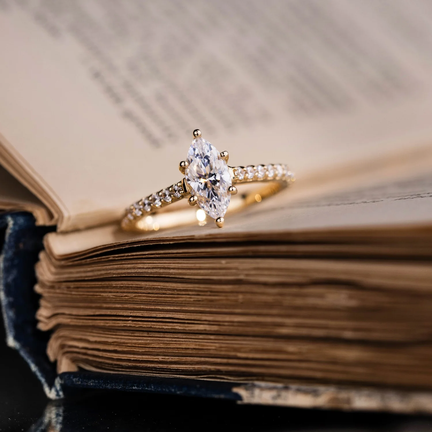 The Verity - Marquise Diamond Engagement Ring with Pavé Diamond Setting - Image 5