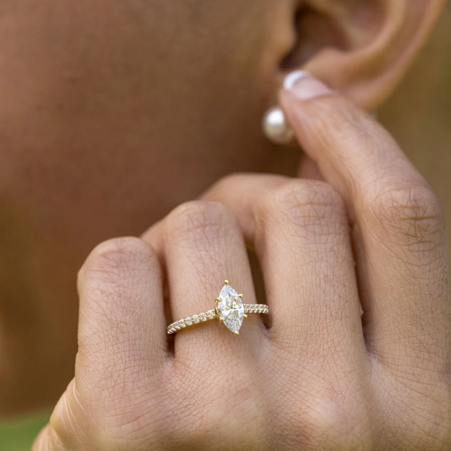 The Verity - Marquise Diamond Engagement Ring with Pavé Diamond Setting - Image 6