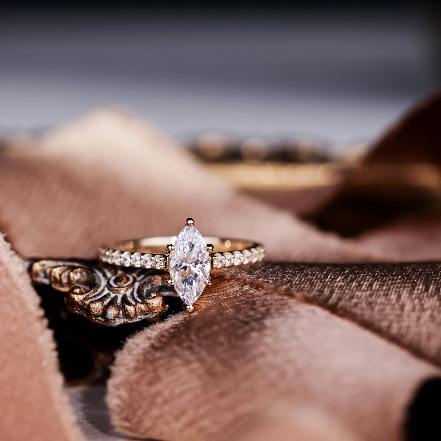 The Verity - Marquise Diamond Engagement Ring with Pavé Diamond Setting - Image 7