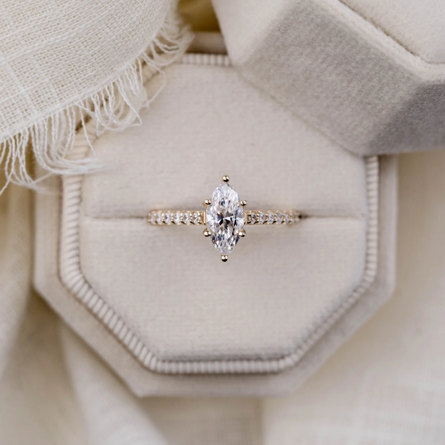 The Verity - Marquise Diamond Engagement Ring with Pavé Diamond Setting - Image 9