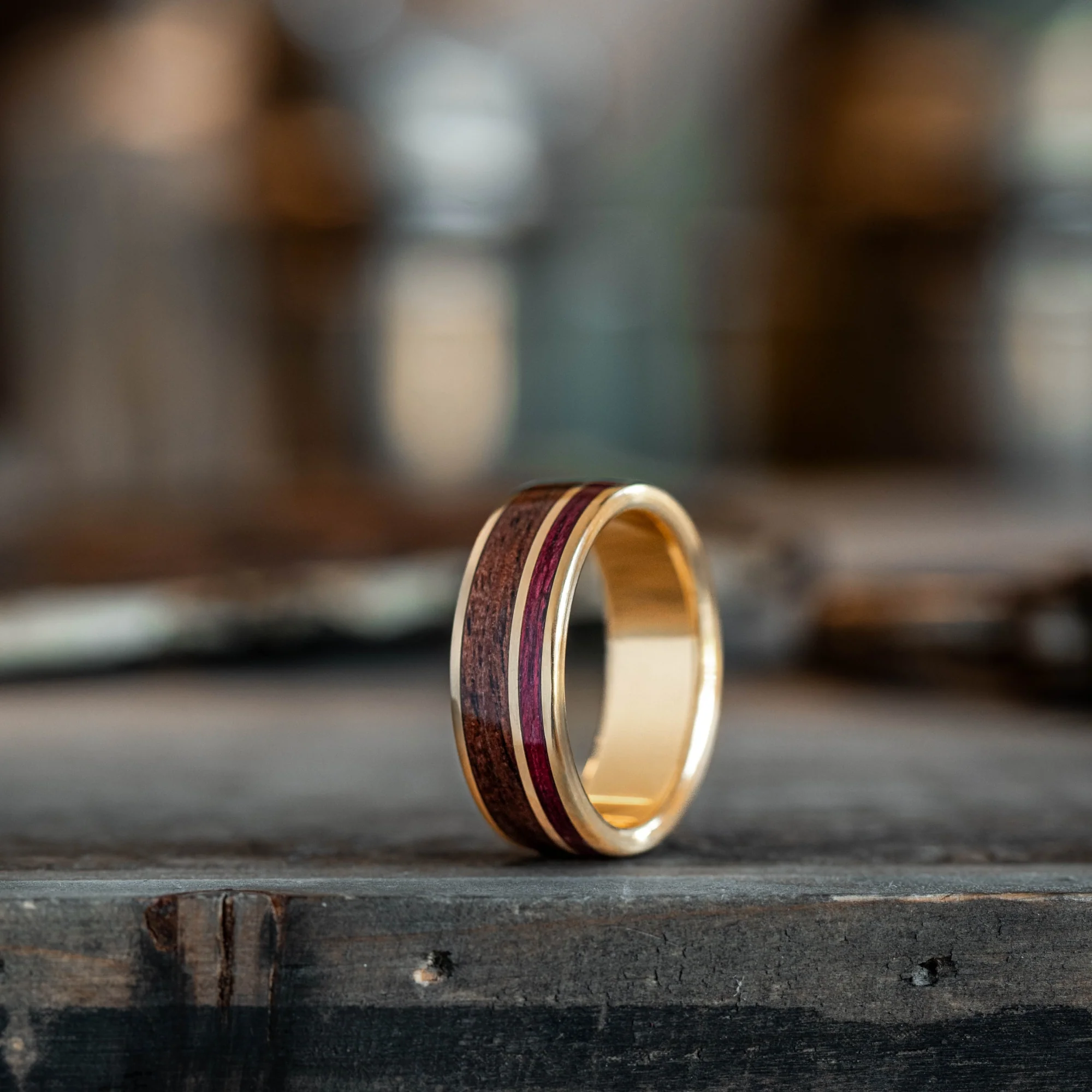 The Valor | Men's Gold Wedding Band with M1 Garand & Purpleheart Wood - Image 3