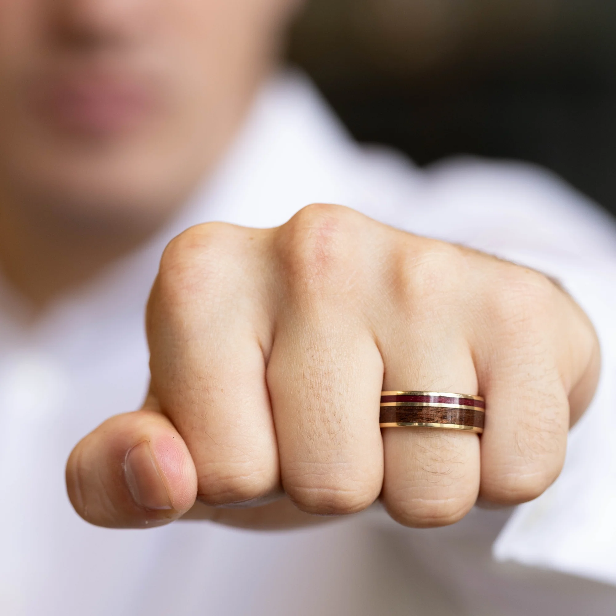 The Valor | Men's Gold Wedding Band with M1 Garand & Purpleheart Wood - Image 4