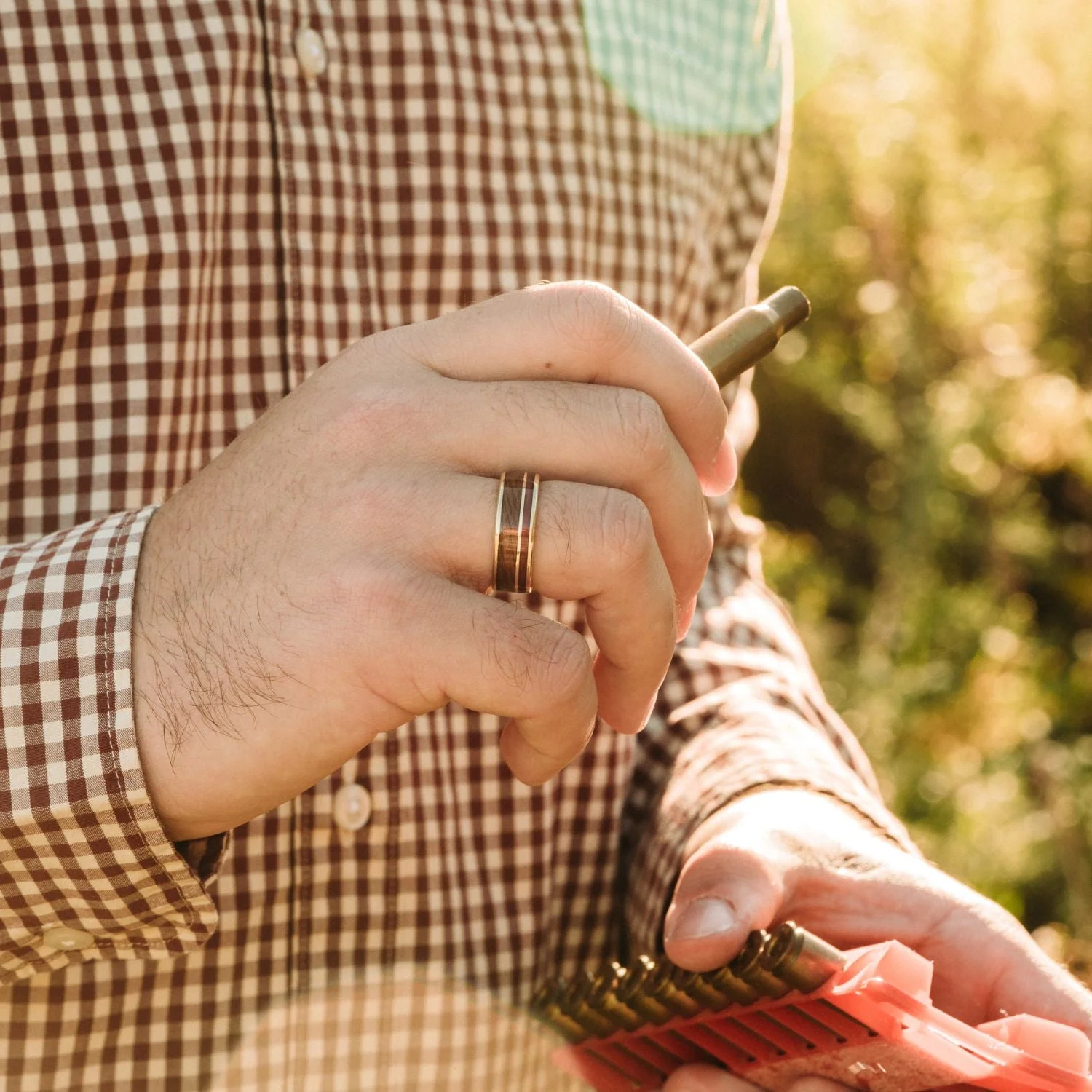 The Valor | Men's Gold Wedding Band with M1 Garand & Purpleheart Wood - Image 5
