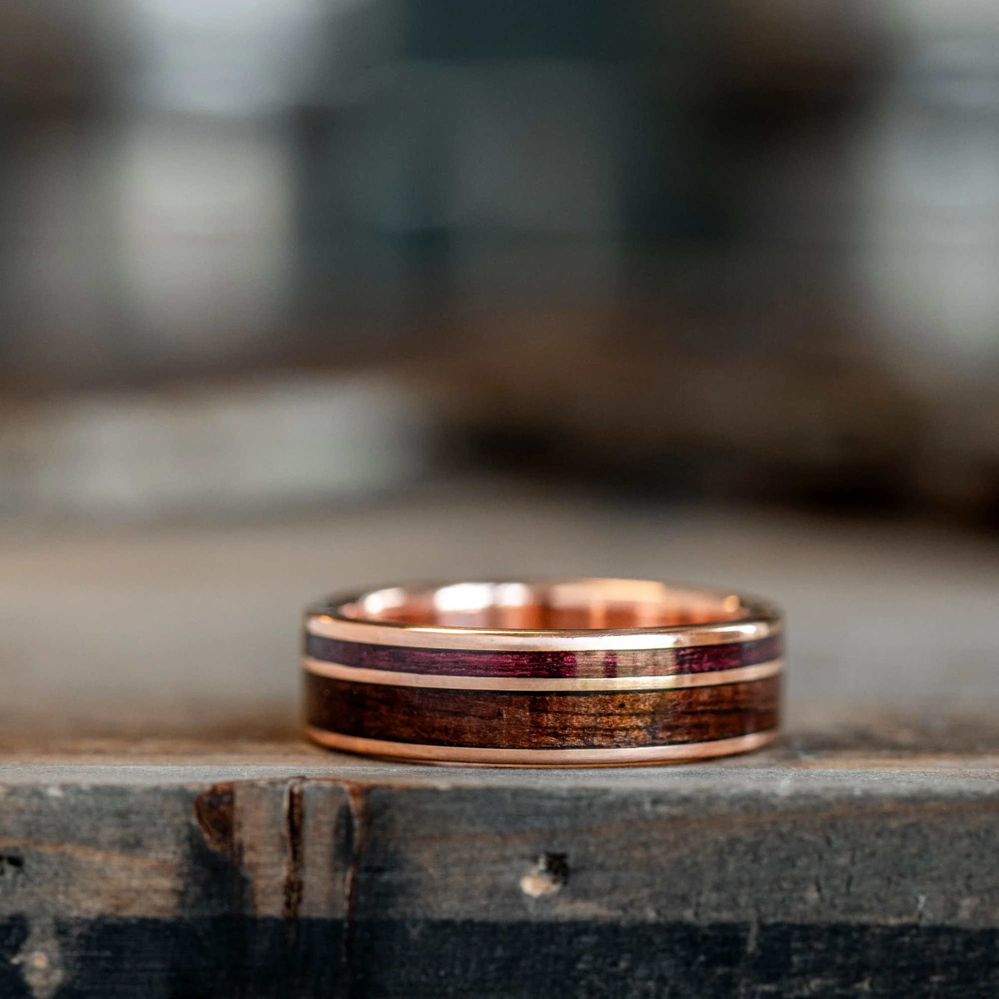 The Valor | Men's Gold Wedding Band with M1 Garand & Purpleheart Wood - Image 6