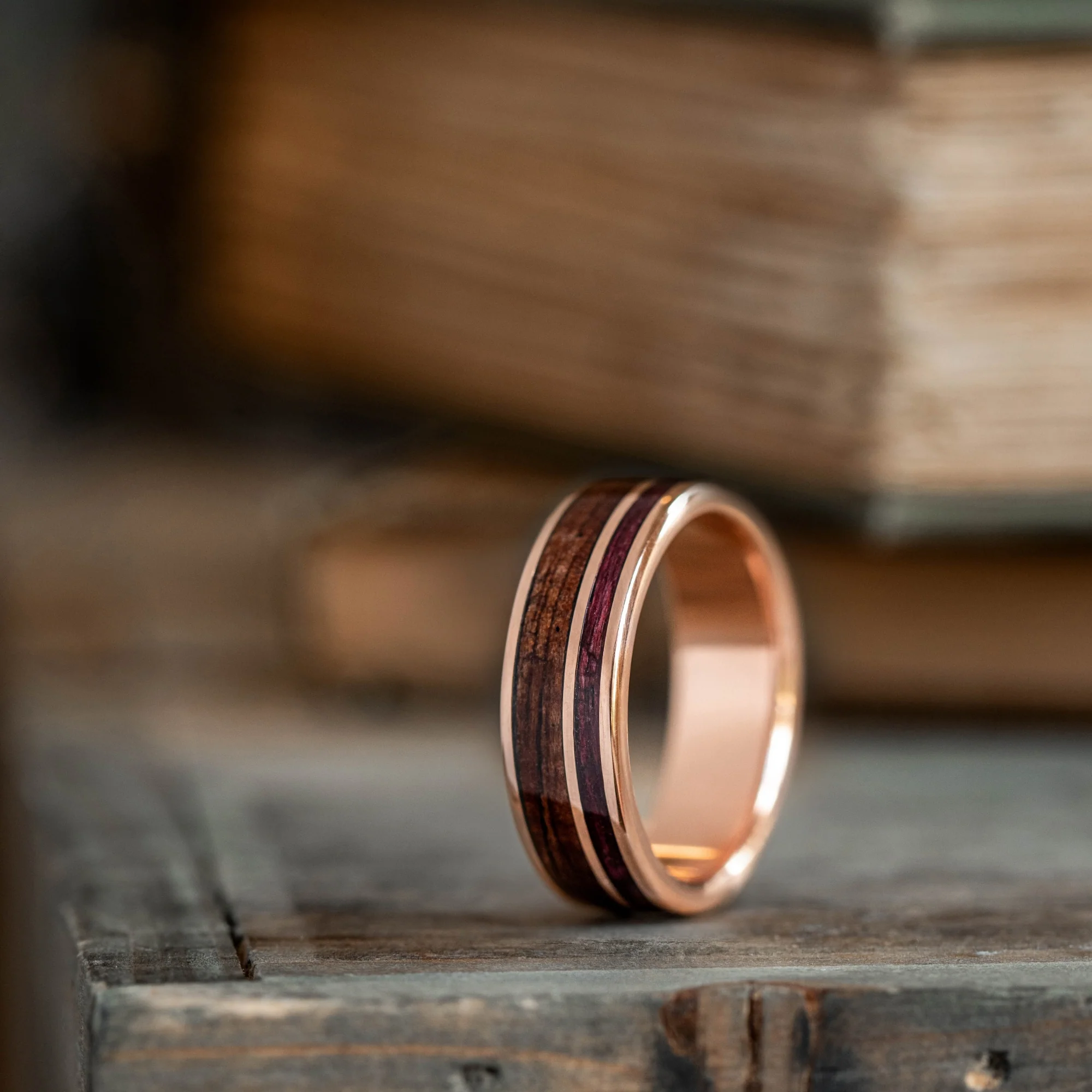 The Valor | Men's Gold Wedding Band with M1 Garand & Purpleheart Wood - Image 7