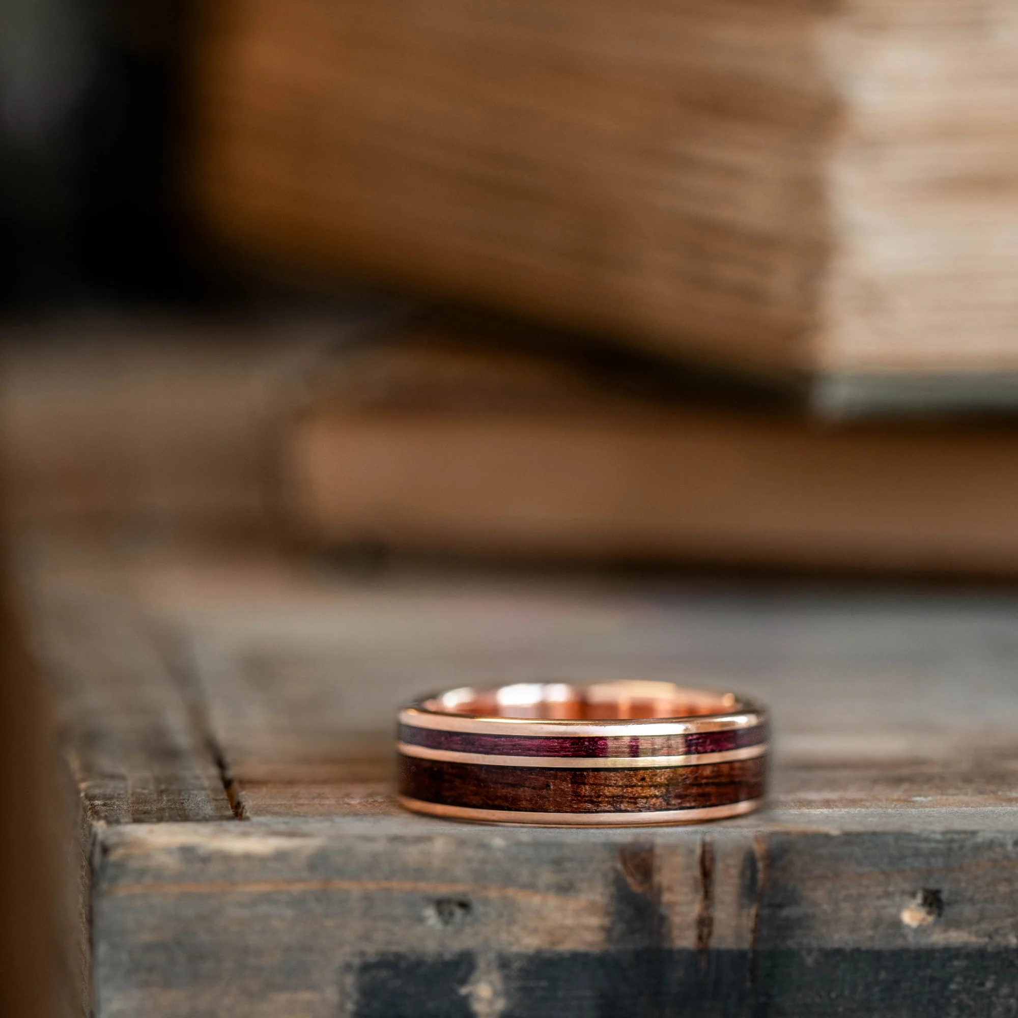 The Valor | Men's Gold Wedding Band with M1 Garand & Purpleheart Wood - Image 8